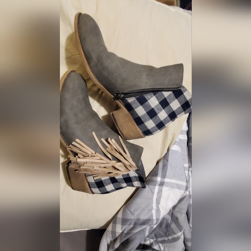 Buffalo plaid booties